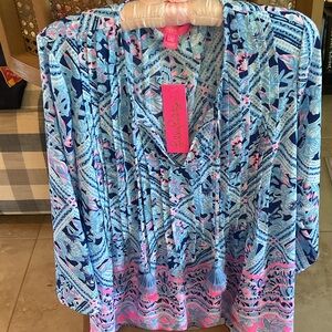 Lilly Pulitzer Blue and Pink Patterned Blouse